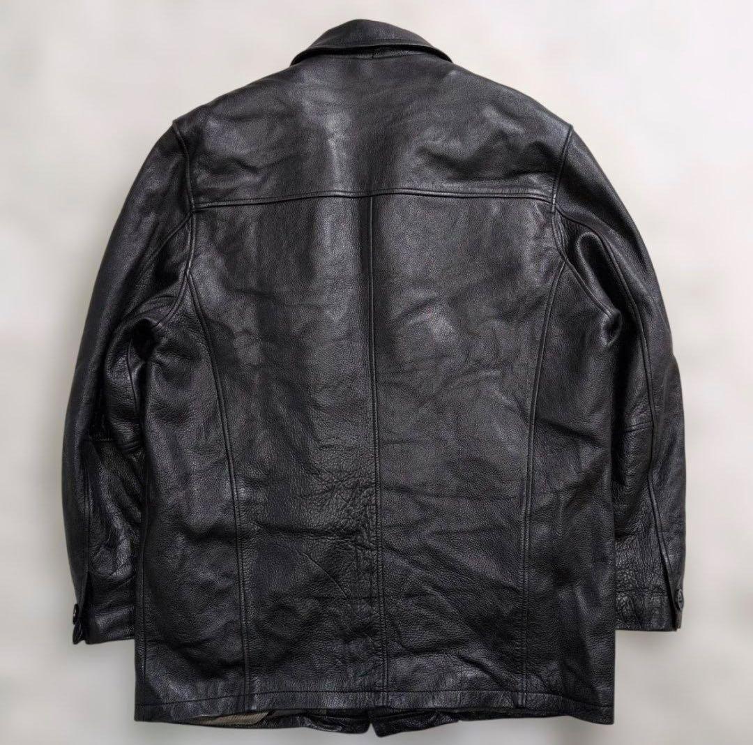極上のシボ革☆ヴィンテージ カーコート ライナー付 黒 実寸XL相当 超