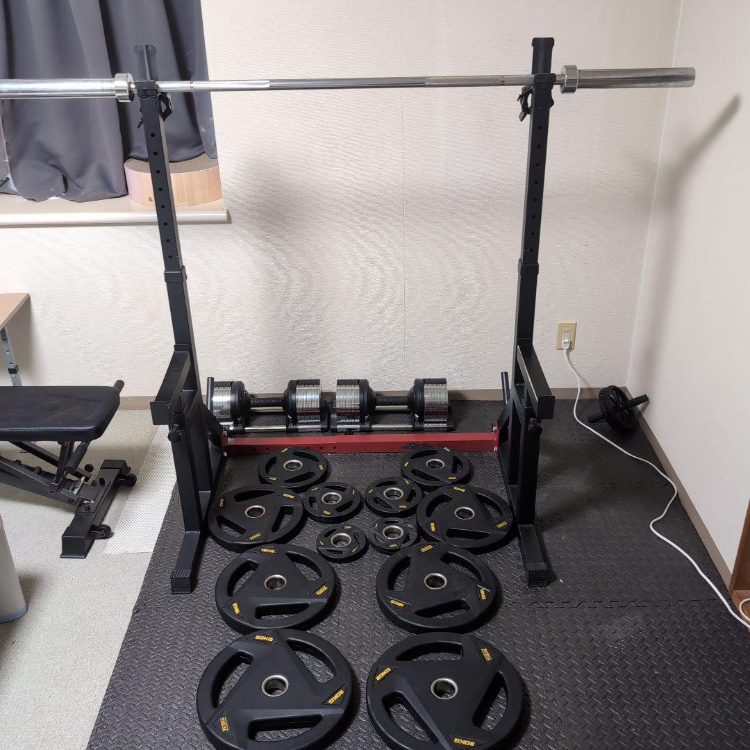 オリンピックシャフト バーベルラック ウエイトプレートセット　つくば市引取り希望 オリンピックシャフト バーベルラック ウエイトプレートセット つくば