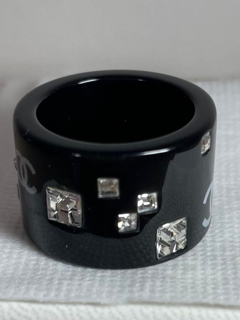 もにょくろ様専用】CHANEL ブラック リング クリスタル装飾 15号