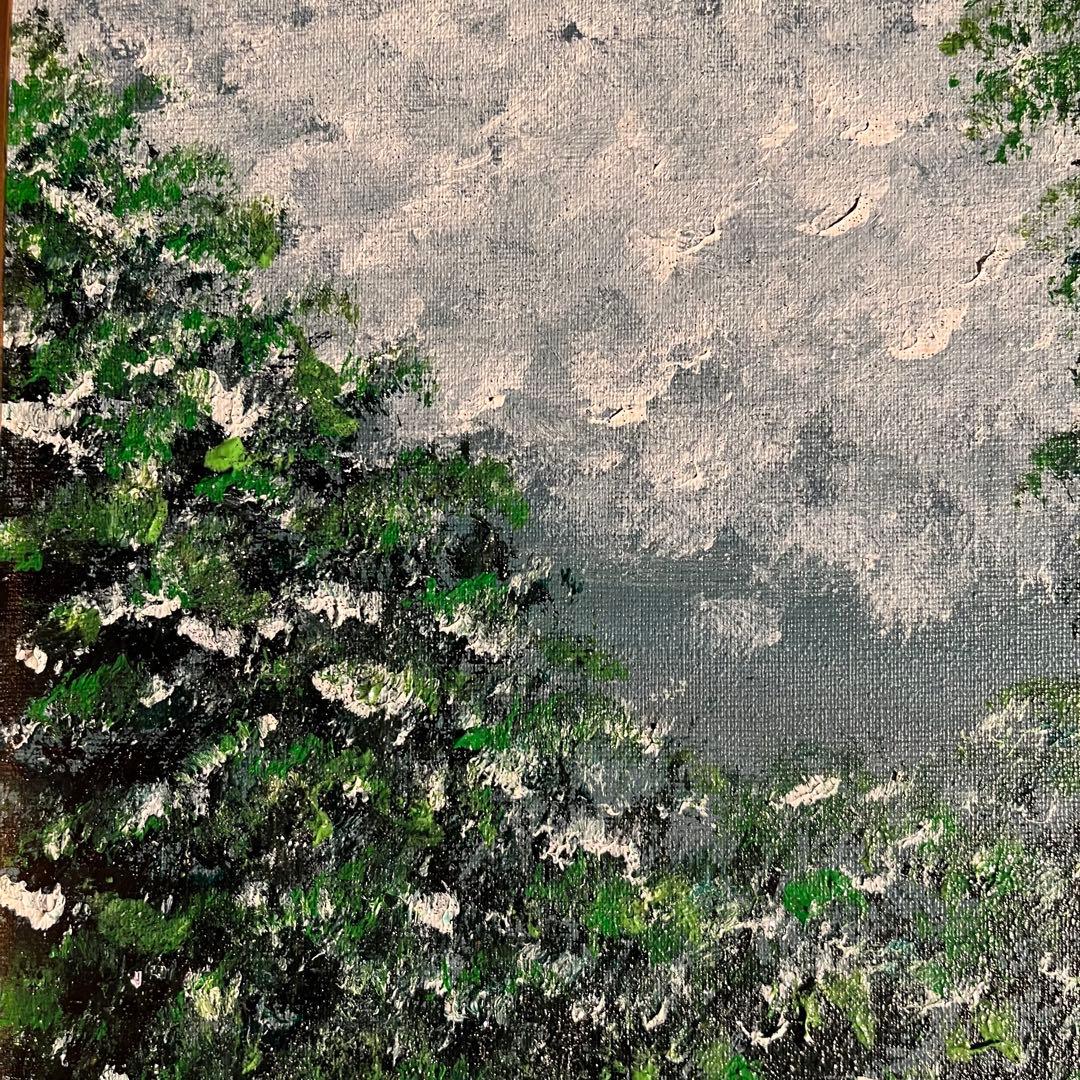 手書き油絵 緑月 額付 肉筆絵画 インテリア 油彩画 - 絵画お 手頃 価格