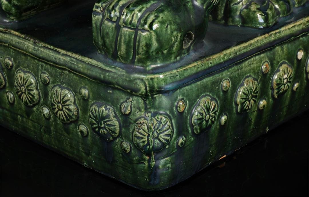 中国古玩 緑釉 獅子像 狛犬 フー犬 フードッグ 古陶磁器 大型62㎝ 古