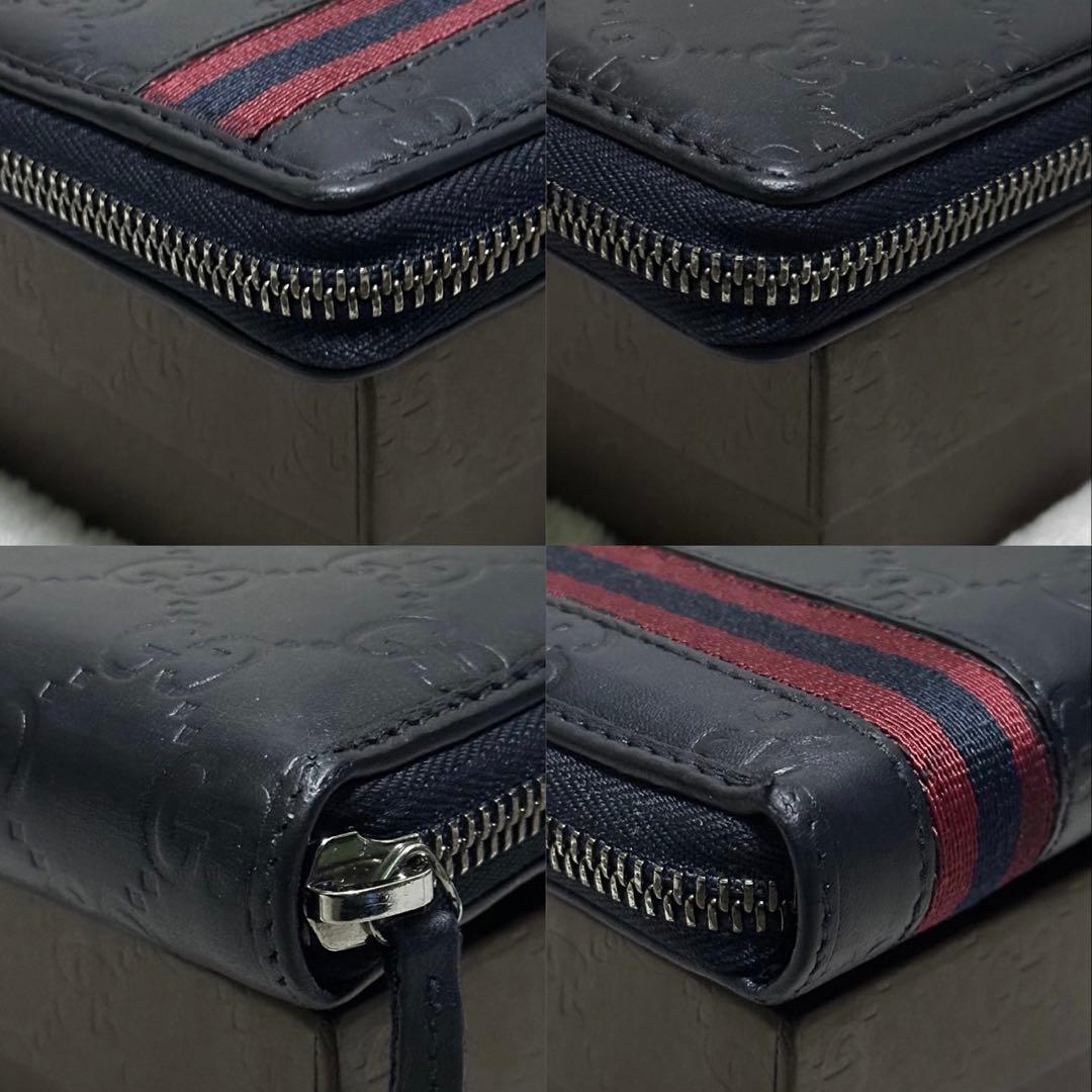 GUCCI グッチ 長財布 シェリーライン ネイビー ラウンドファスナー GG