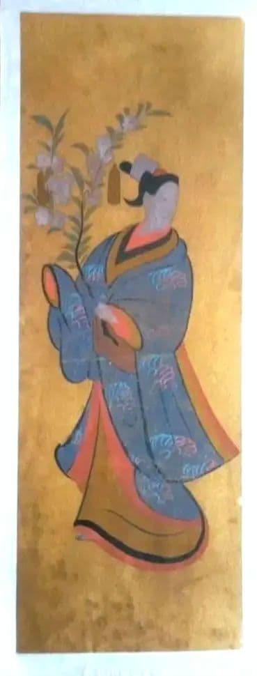 模写大津絵、花を持つ女性、額付き 模写大津絵、花を持つ女性、額付き 模写大津絵、花を持つ女性、額付き