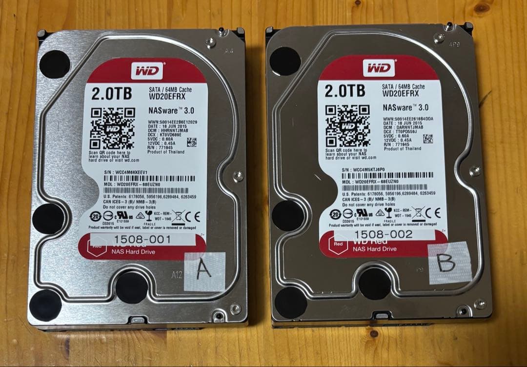 【2台セット】WD 2TB HDD WD20EFRX Amazon.com: Western Digital WD20EFRX 2TB 3.5-inch SATA 6Gb/s 64MB