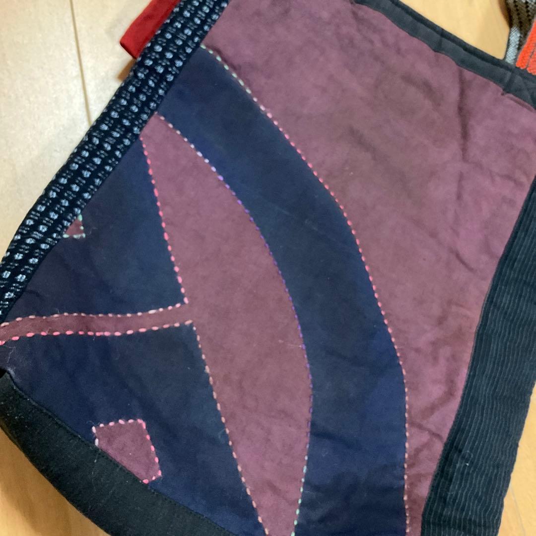 のぼり旗 柿渋染め 刺し子 古布リメイク ハンドメイドバッグ 一点物