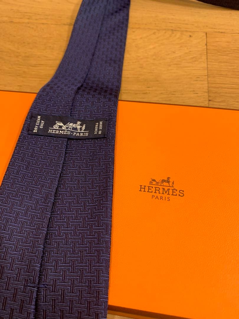 試着のみ】HERMES H総柄 ネイビー シルク ネクタイ