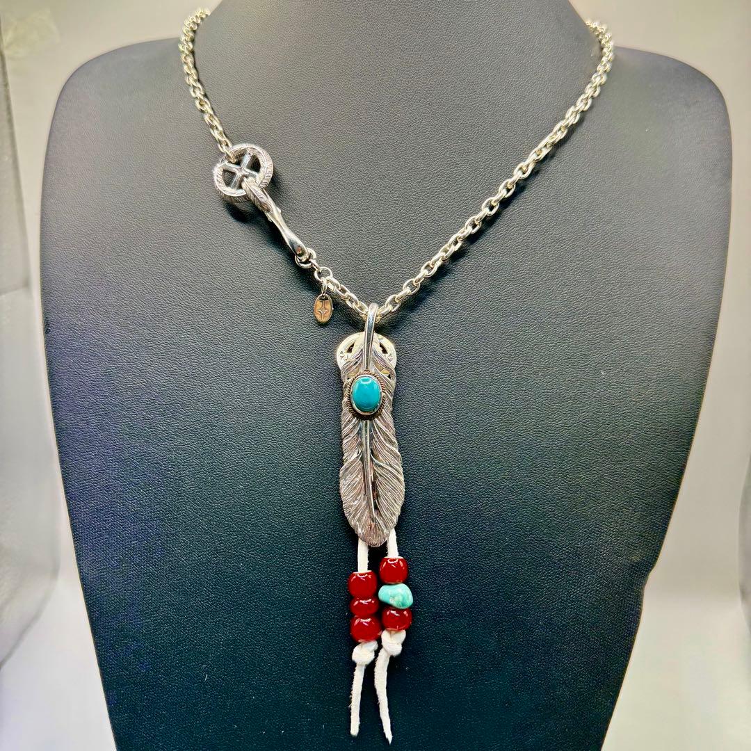 美品 SAAD ターコイズ付きフェザー ホイール、フックネックレスセット