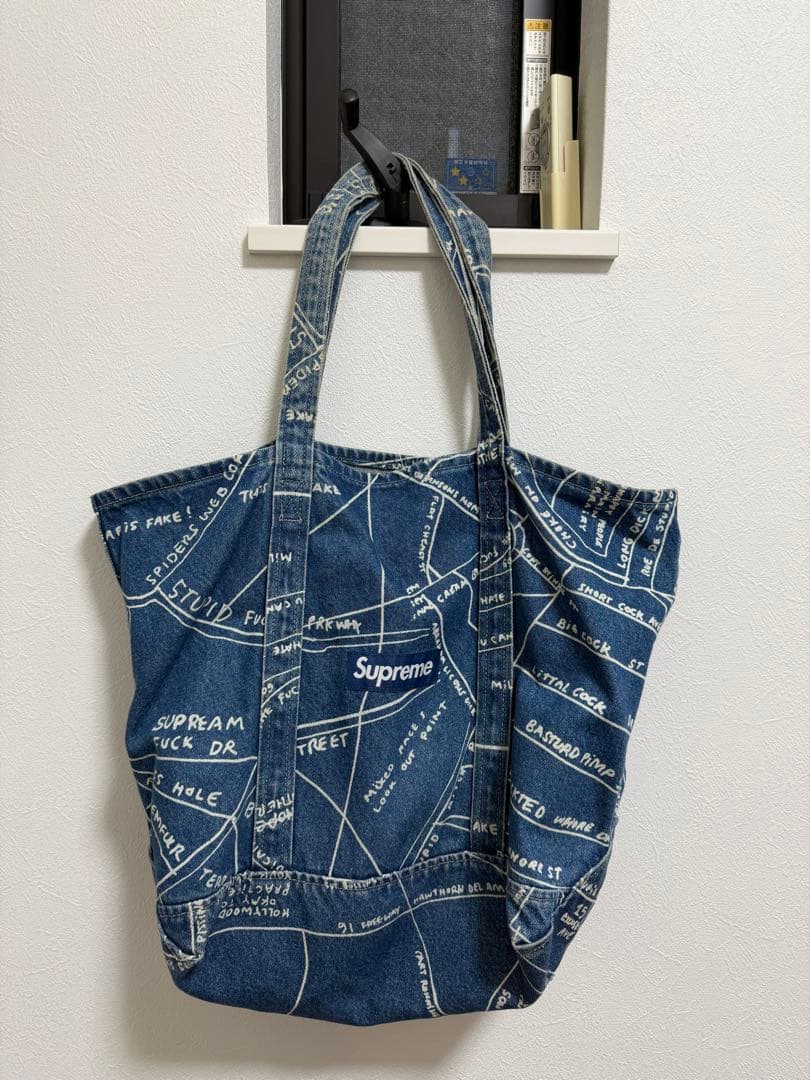 Supreme 地図柄 デニム トートバッグ SUPREME シュプリーム☆マップ柄デニムトート (Supreme/トートバッグ