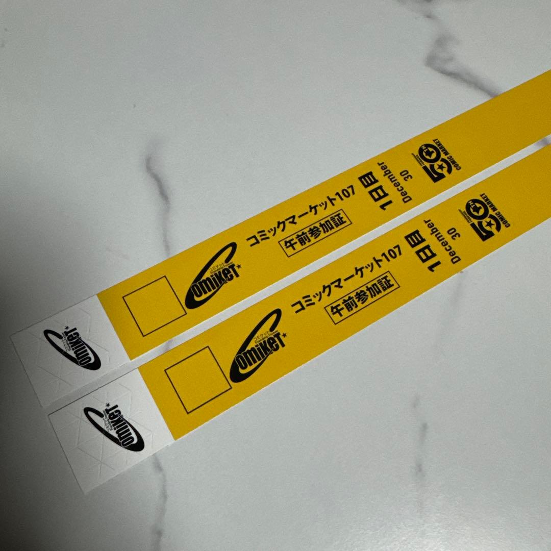 C107 1日目 午前 入場 コミックマーケットリストバンド コミケ 2枚