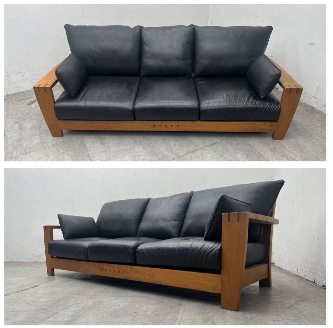 地域無料配送、美品ACTUSアクタスBOSCOボスコ本革レザー3Pソファ28万