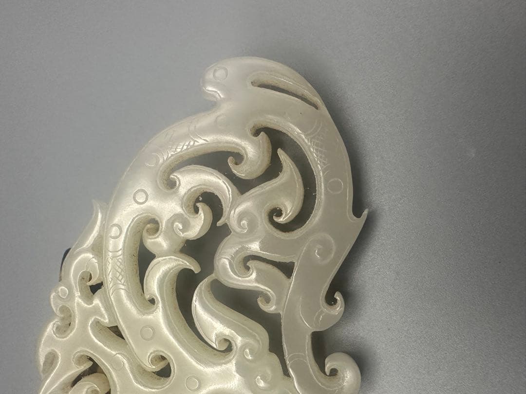 中国古美術 本物和田玉 根付 玉璧 巻雲紋 旧蔵 コレクション 透かし