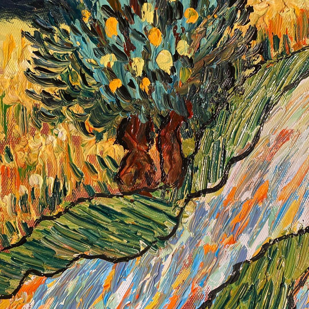 手書き油絵 ゴッホ 糸杉と星の見える道 インテリア 絵画 油彩画 - メルカリ