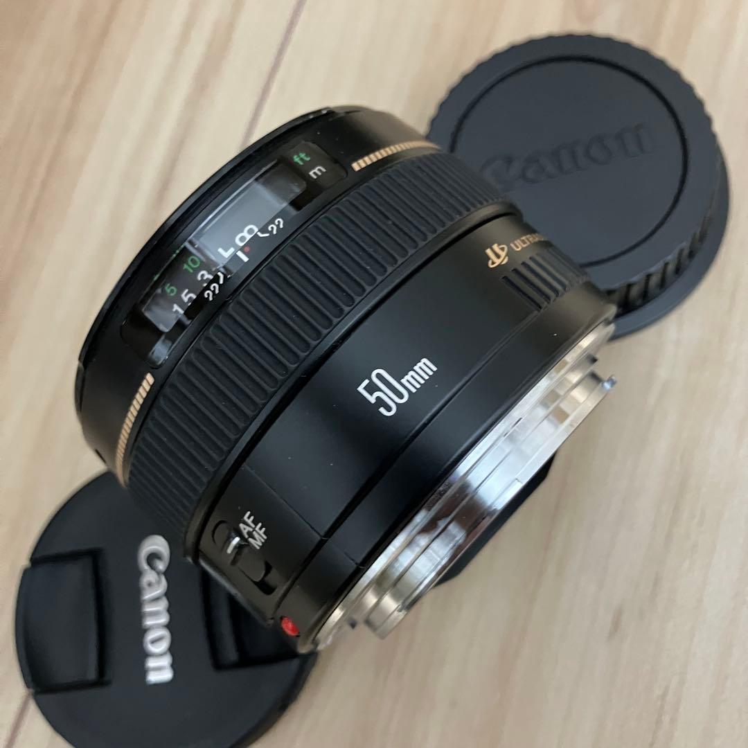 Canon EF 50mm f1.4 USM キレイ 前後キャップ、純正フード付