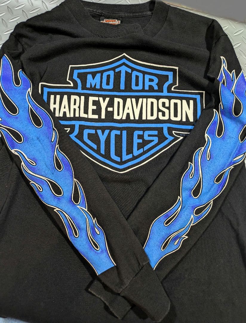 ハーレーダビッドソン ブルーフレイム ロンT 長袖 Tシャツ ビンテージ