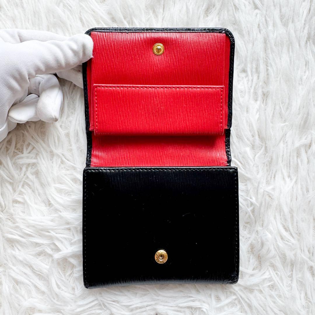 希少✨プラダ 三つ折り 財布 サフィアーノ バイカラー 金ロゴ ブラック