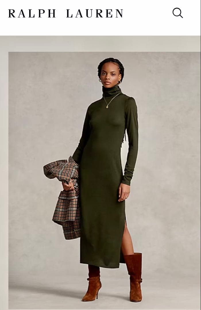 ポロラルフローレン ニットロングワンピース カーキ ウール55% XL