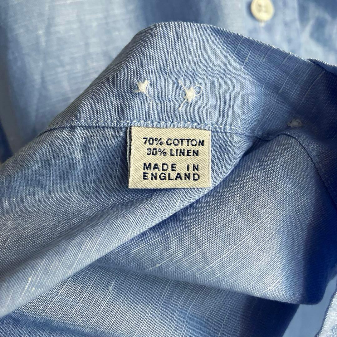 ☆イングランド製 Drake´s コットンリネン BDシャツ ドレイクス ブルー