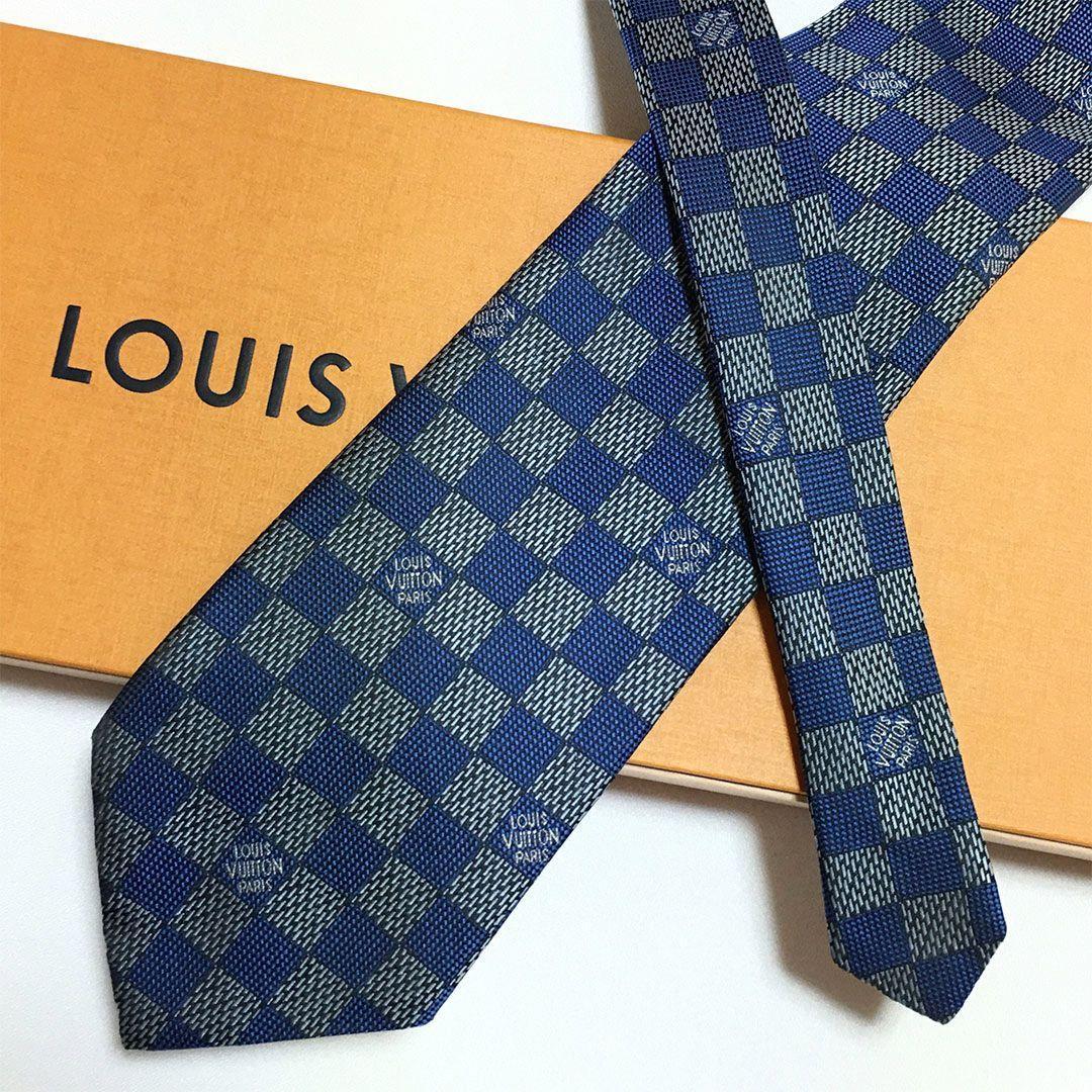 未使用級 ルイヴィトン Louis Vuitton ネクタイ ブルー ダミエ - メルカリ