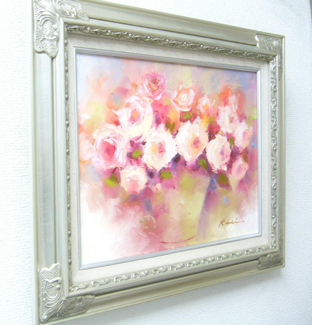 絵画 油絵 青木今陽 静物画 白とピンクの薔薇 - メルカリ