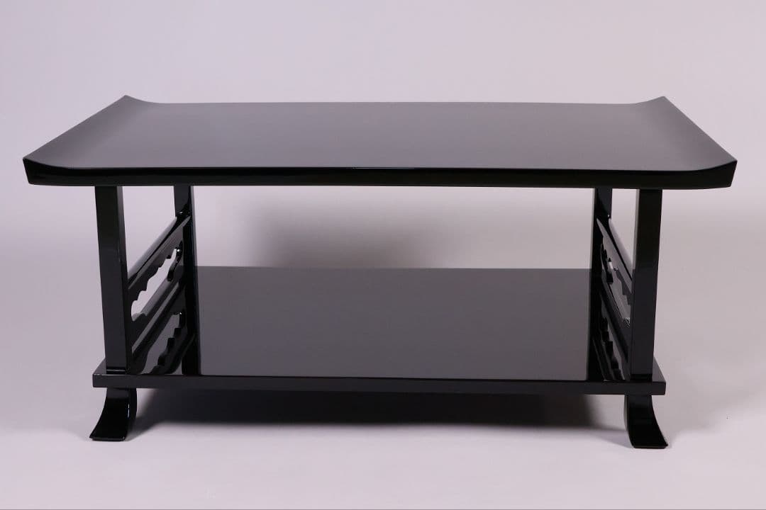 輪島塗 黒塗 二段卓 冠卓 幅52.7×32cm 木製 花台 漆芸【