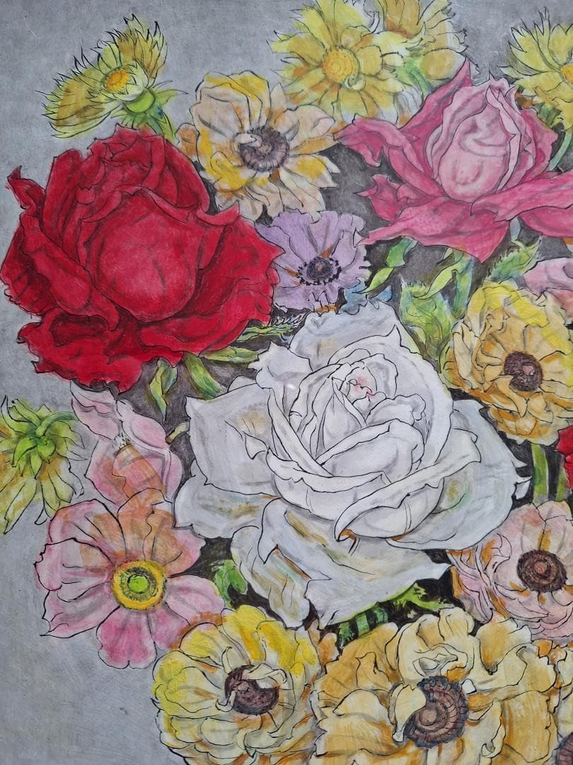 「貝殻と花々」服部和三郎　真作Ｆ－８号