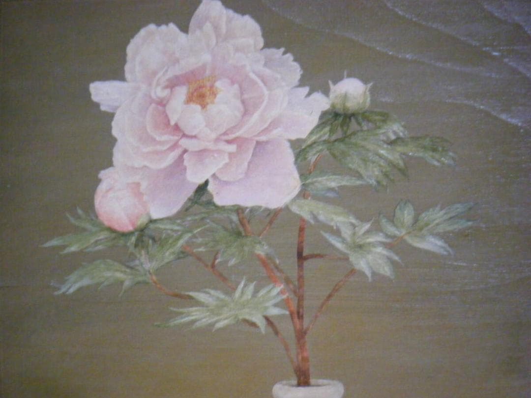 真作】絵画 戸嶋但 油彩4号 牡丹花 文部大臣賞 箱・黄袋入 R36中島千波