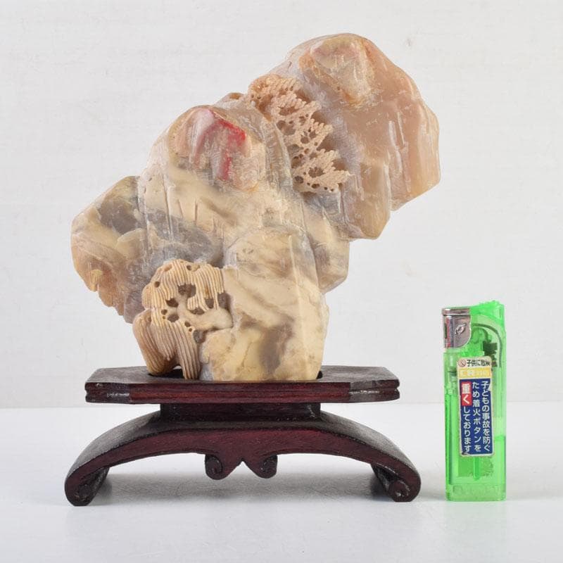 中国 玉石寿山石鶏血彫刻 山水雕 置物 唐木台付 V 9220 - メルカリ