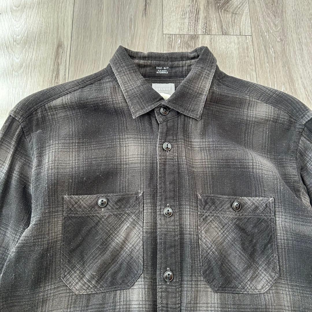 DELUXE デラックス オンブレチェックシャツ 長袖 黒 L サイドポケット