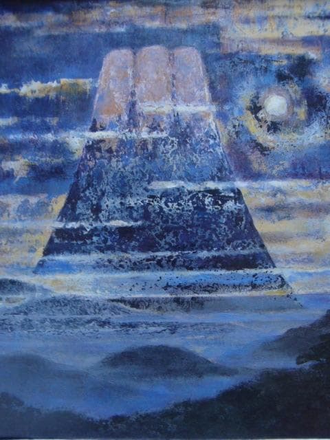 福島 一二三 【夜半の月】 希少画集画、状態良好、新品高級額装付