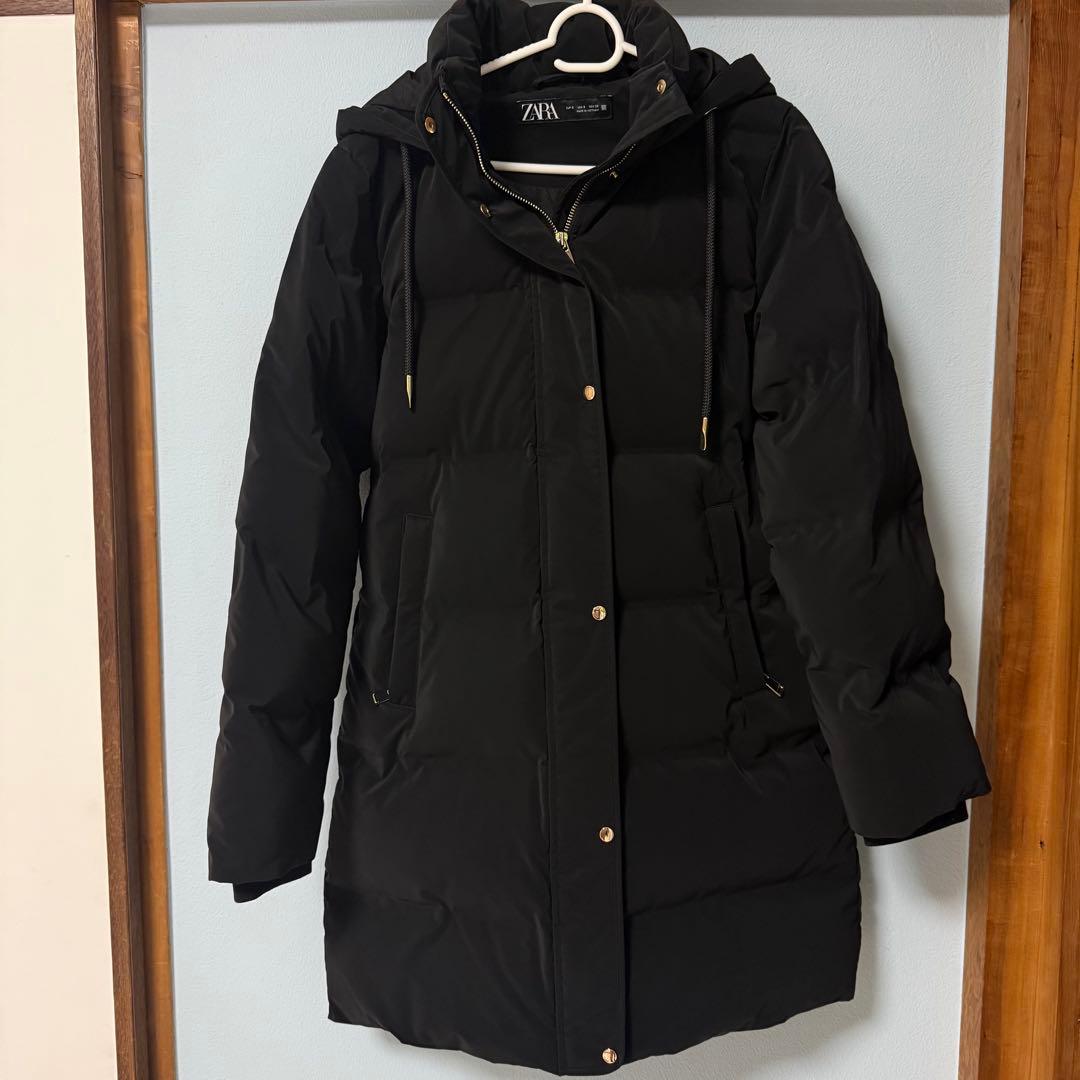 新品】ZARA フード付き ブラック ダウンジャケット ダウンコートS