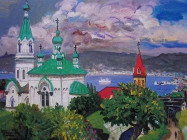 田村孝之介、【新緑の函館】、希少な大判額装用画集より、美品、日本人