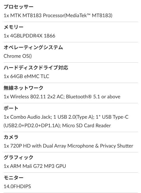 Chromebook本体 Lenovo IdeaPad3 14M836