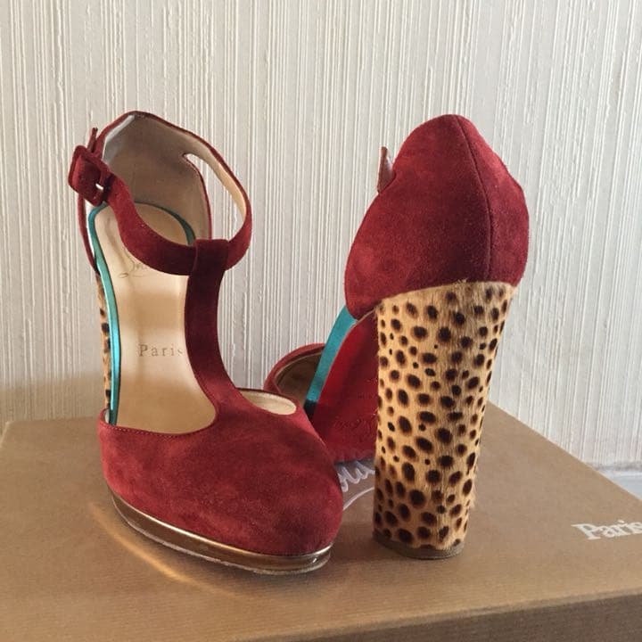 クリスチャンルブタン パンプス ハイヒール 37 チャンキーヒール ヒョウ柄 Miss Z leopard-print velvet pumps in black - Christian Louboutin