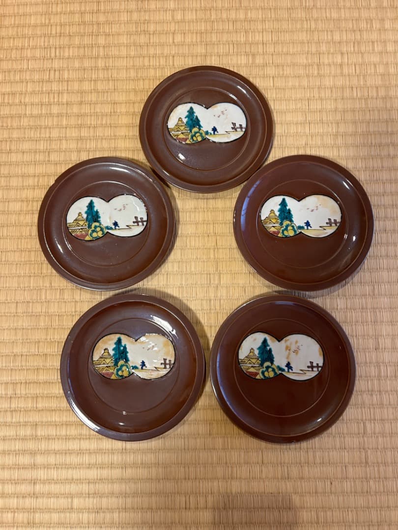 初代徳田八十吉先生の錆地山水銘々皿 初代徳田八十吉先生の錆地山水銘々皿 初代徳田八十