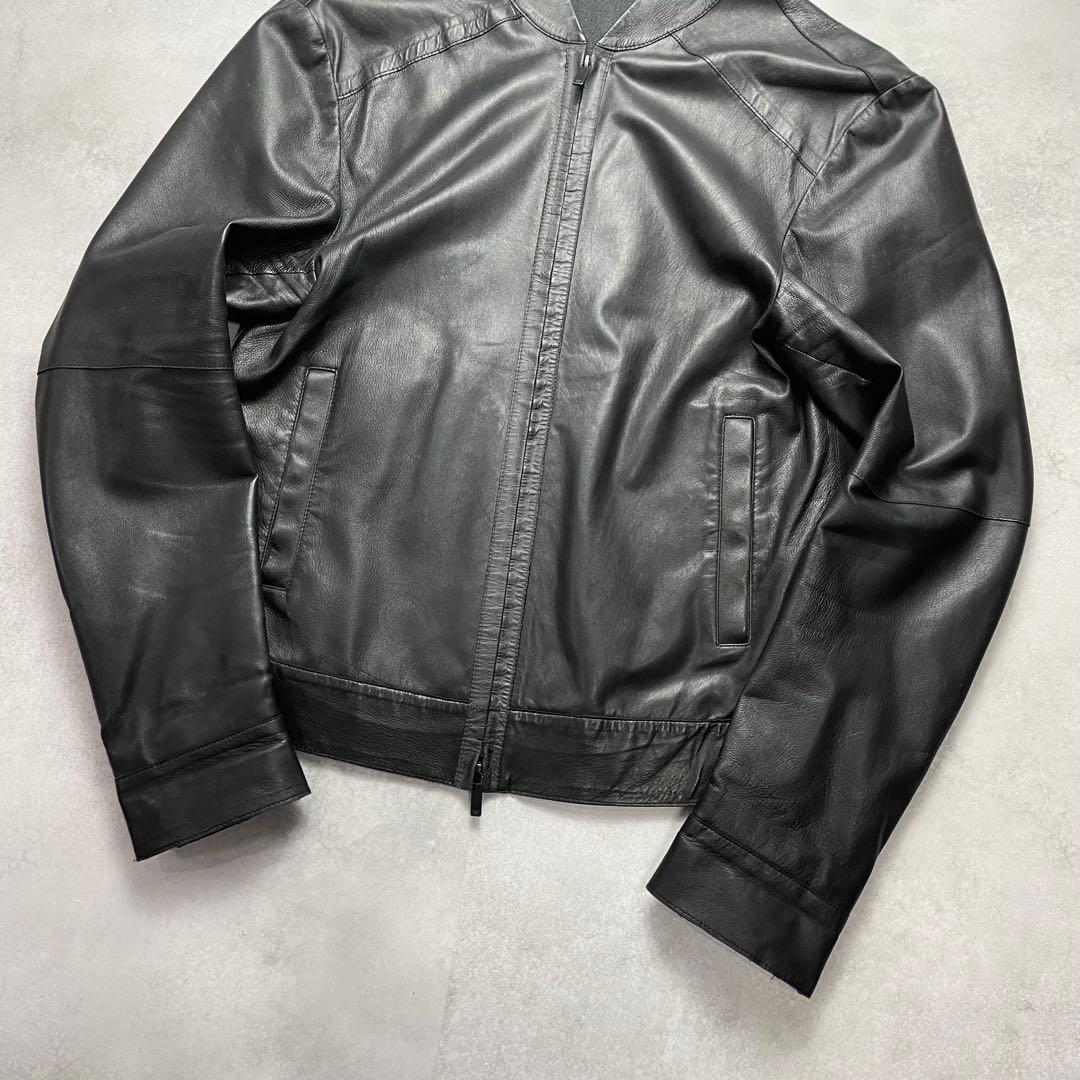 極美品 纏う色気 エンポリオアルマーニ ラムレザー ライダース 羊革 48