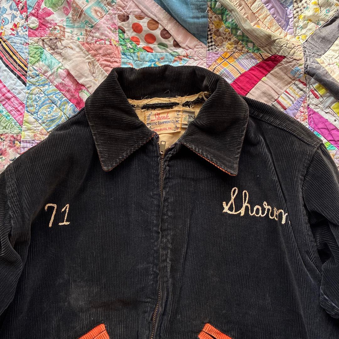 アンティークヴィンテージ50sアメリカスタジャン古着コーデュロイ刺繍