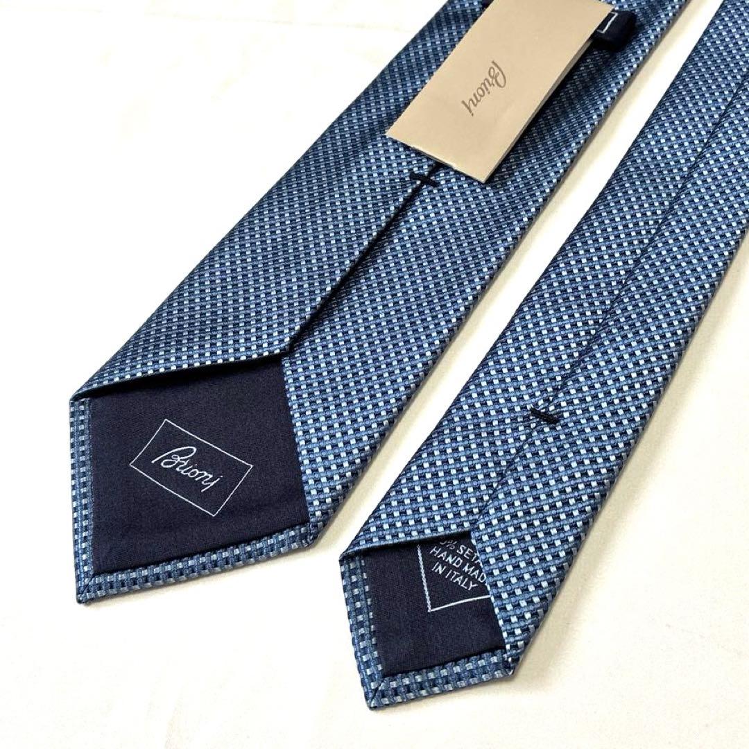 ◇未使用 Brioni ブリオーニ ネクタイ 総柄 イタリア製 ブルー系