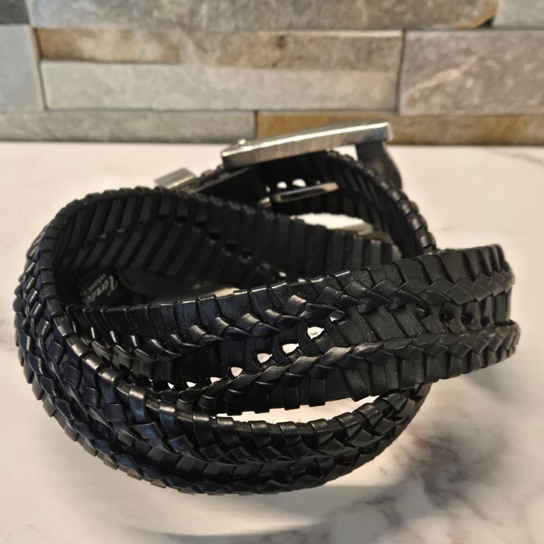 美品 TORNADO MART トルネードマート レザー ベルト 編み込み 黒