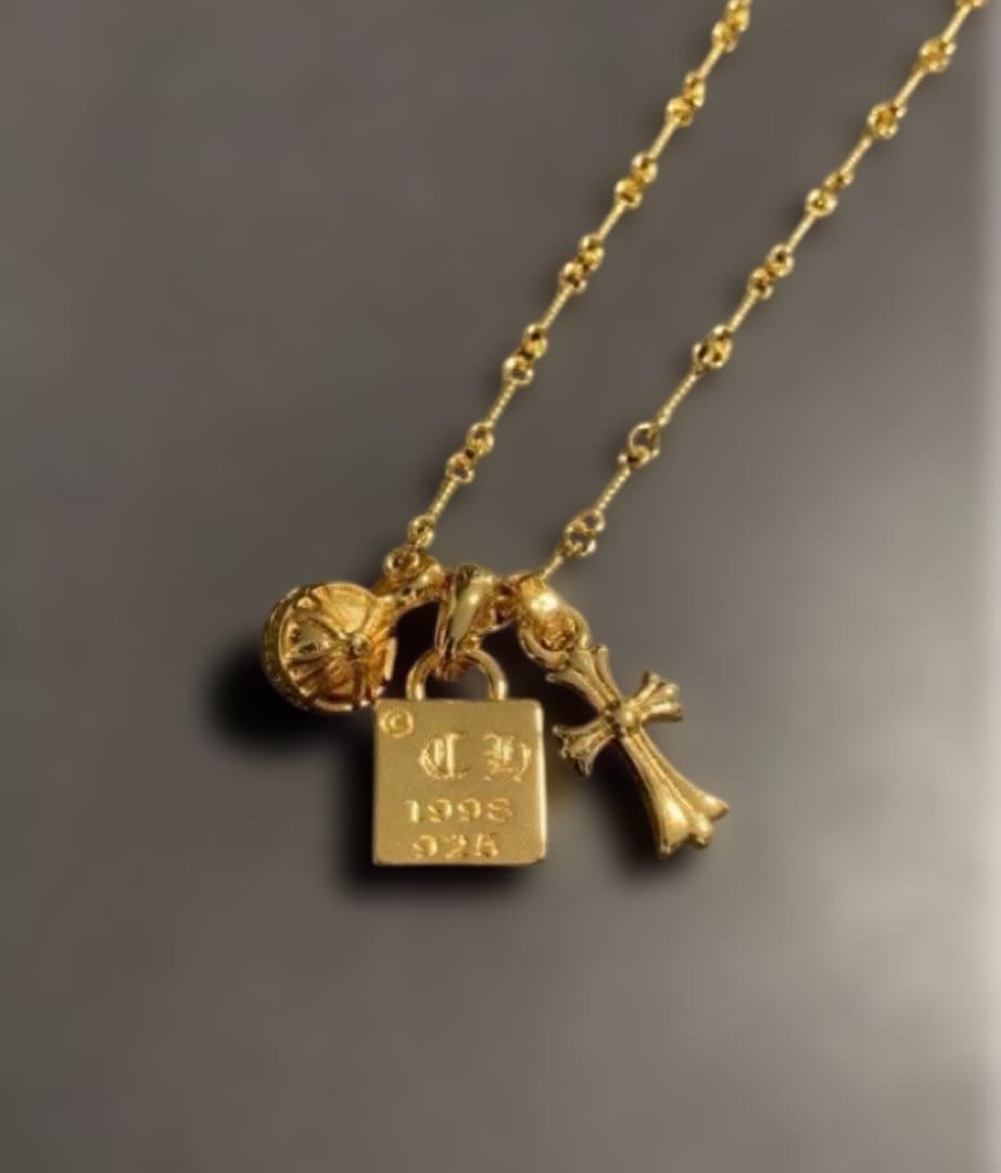 22k ベビーファット スクエア クロスボール ネックレス 3点セット 50