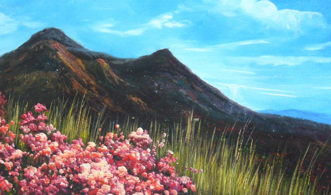 絵画 油絵 肉筆油絵 岡部昌幸 山と花 送料無料