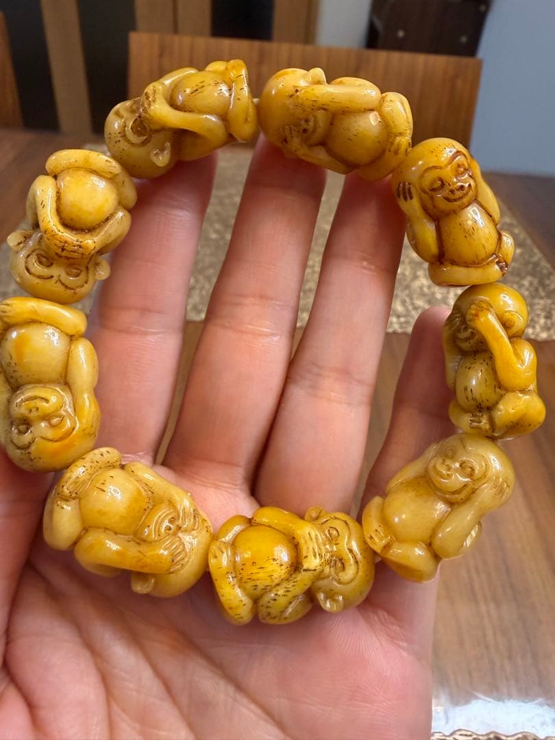 V-1065 文玩 天然ラクダ骨 猿彫り ブレスレット 開運 お守り 魔除け