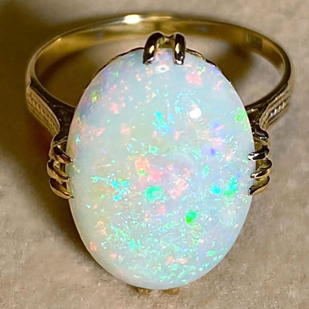 K18 大粒 オパール 千本透かし ヴィンテージ 指輪 - メルカリ