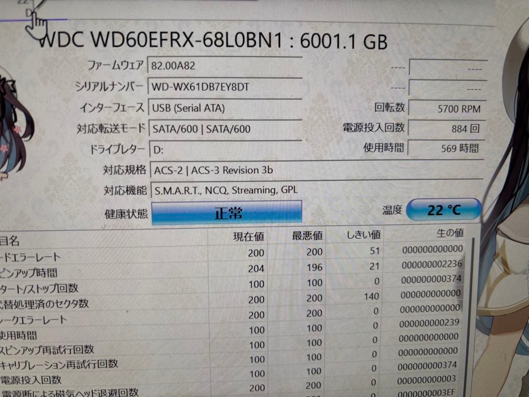 WD Elements 6TB 使用600時間 外付けHDD