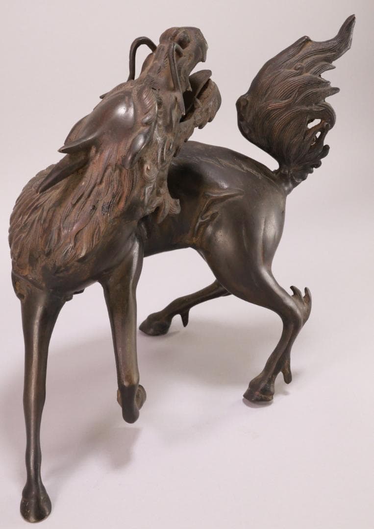 古美術品 時代 古銅 麒麟形香炉 高29.5㎝ 神獣 置物 金属工芸 BJ164