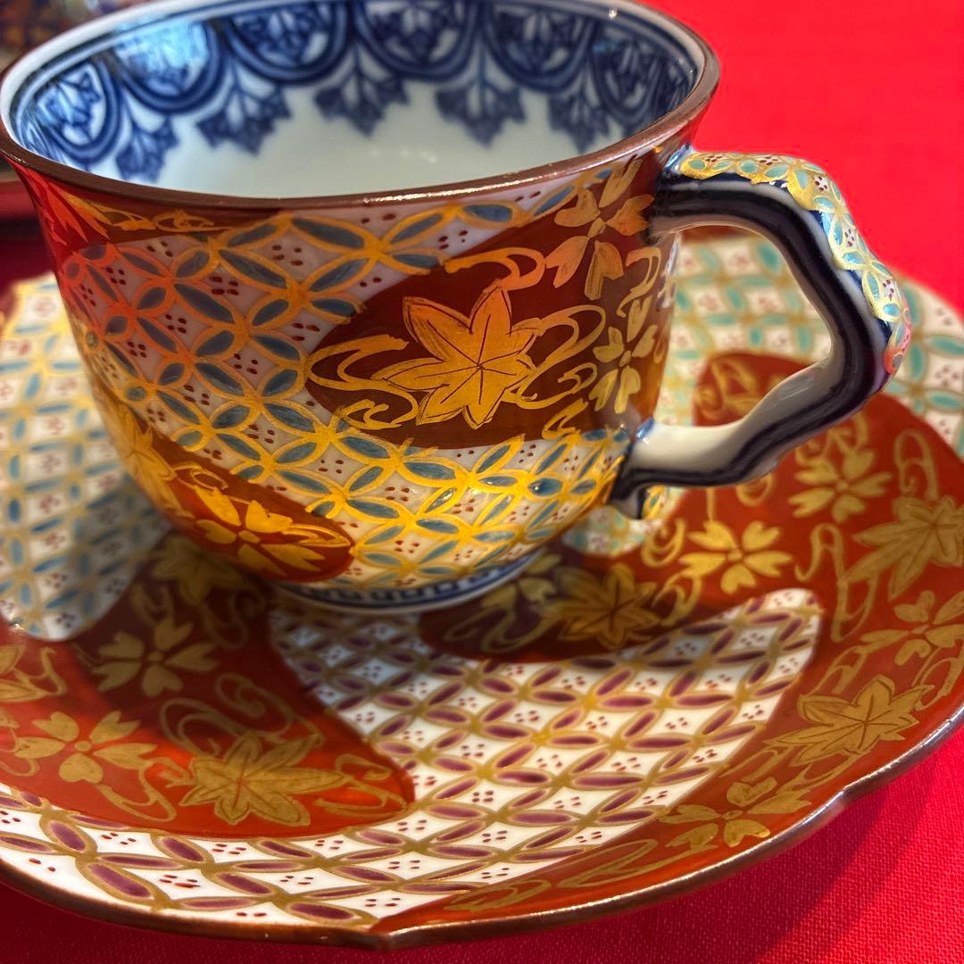 希少品￼]清水焼 伊藤春晃 春晃窯 金彩桜紅葉三色金七宝紋カップ