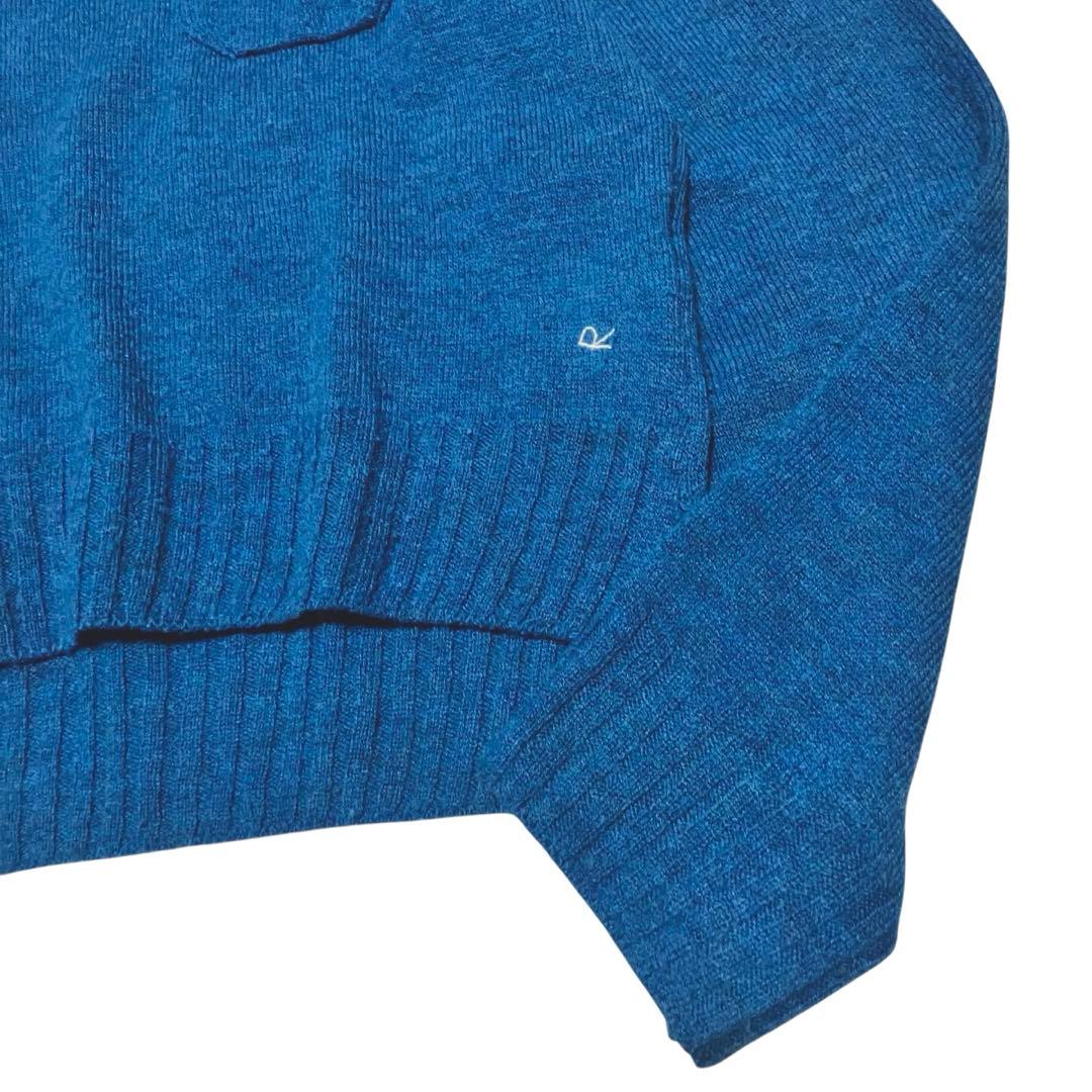 45R フロート縮絨 タートルネック ニット L 3 ブルー R刺繍 45rpm