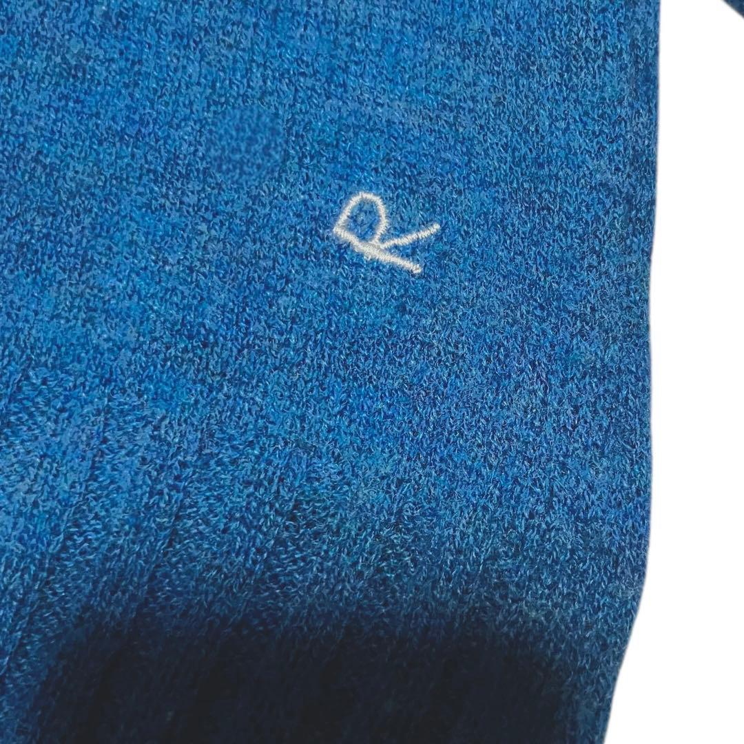 45R フロート縮絨 タートルネック ニット L 3 ブルー R刺繍 45rpm