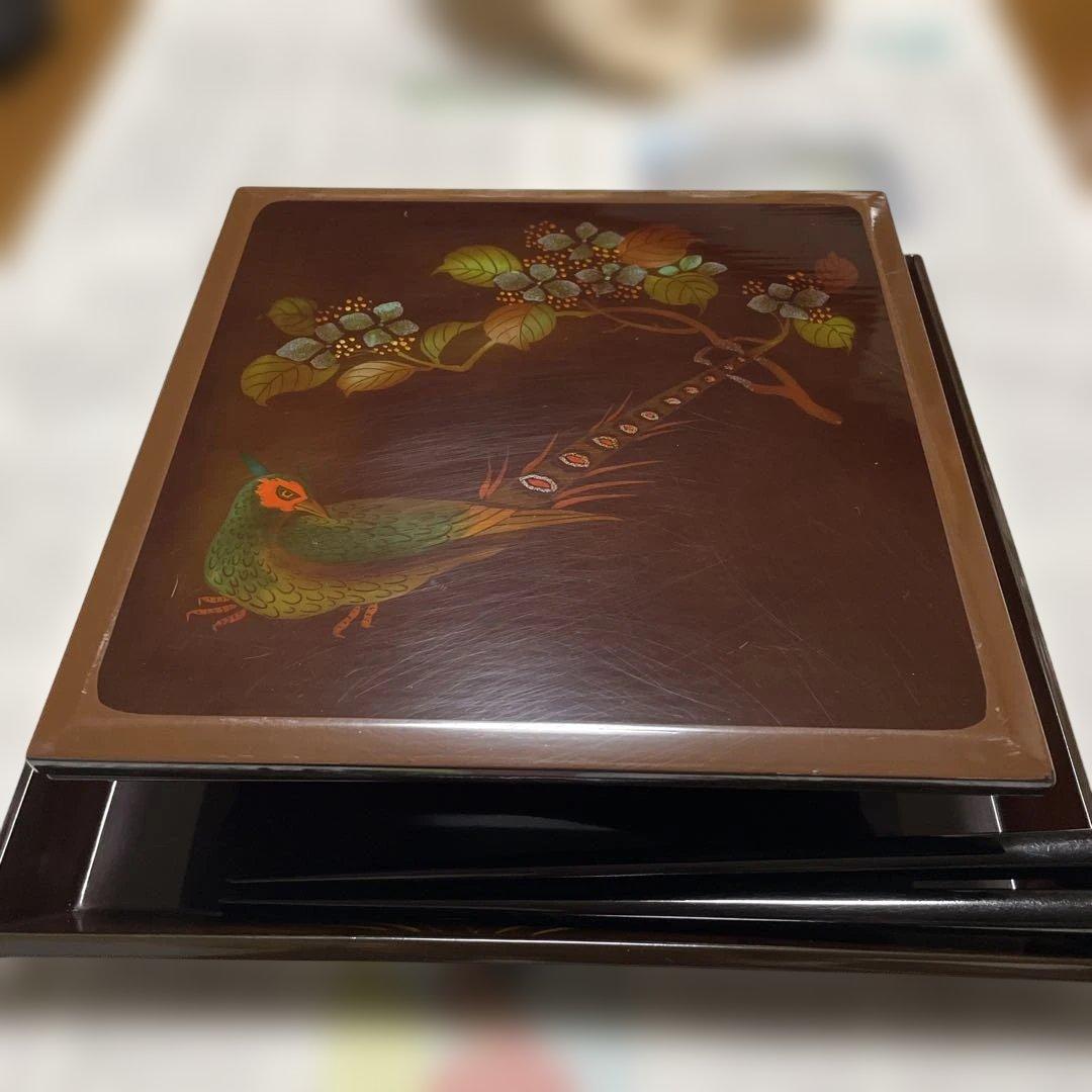 漆器 菓子器 鳥と花のデザイン