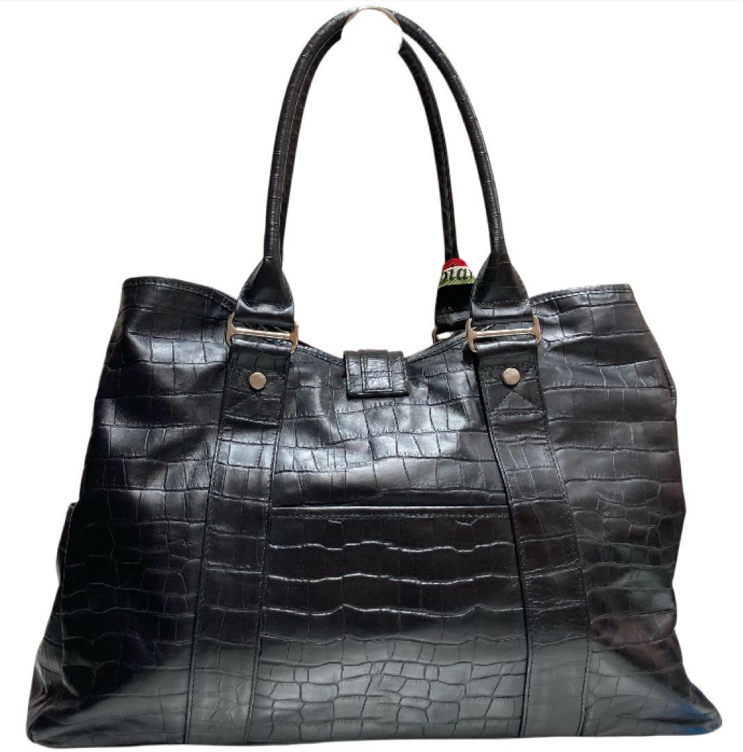 Orobianco オロビアンコ ボストン トートバッグ クロコ押し ブラック