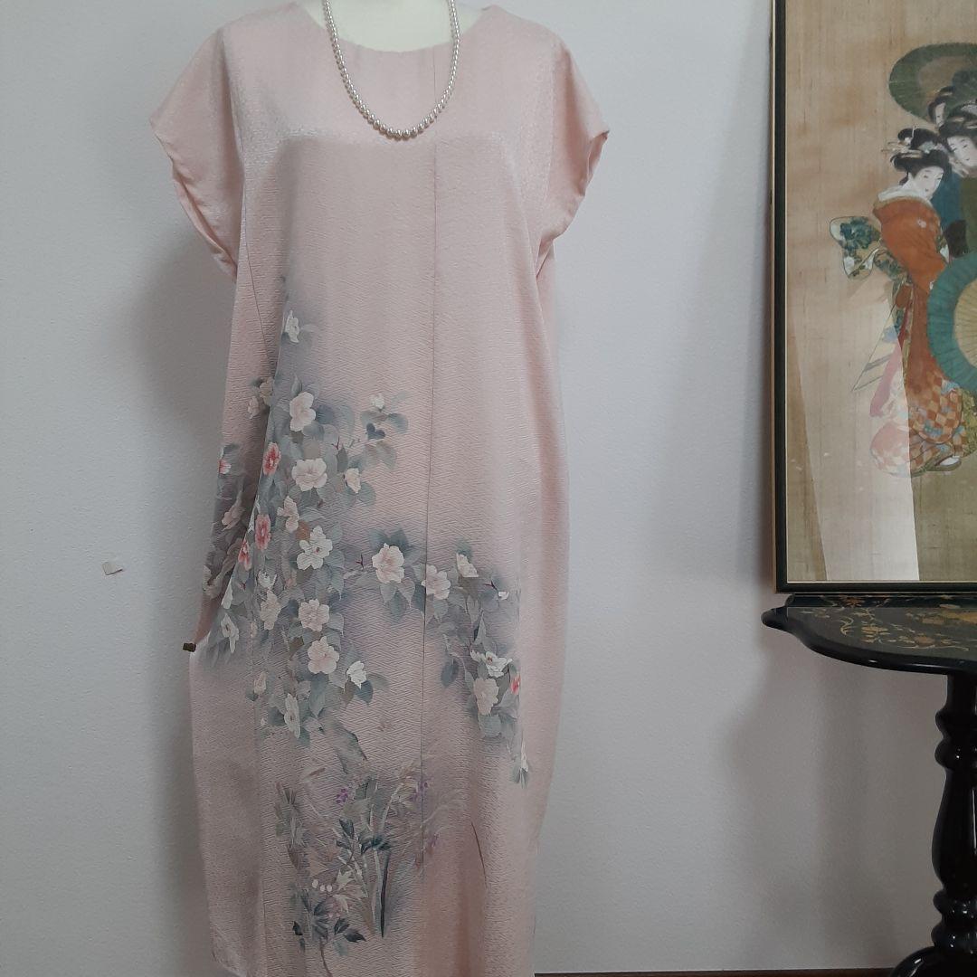 リメイク着物ロングワンピースボレロ付き正絹L着丈115センチ - メルカリ